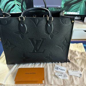 Brand New Louis Vuitton On The Go MM Tote Black Empreinte Leather